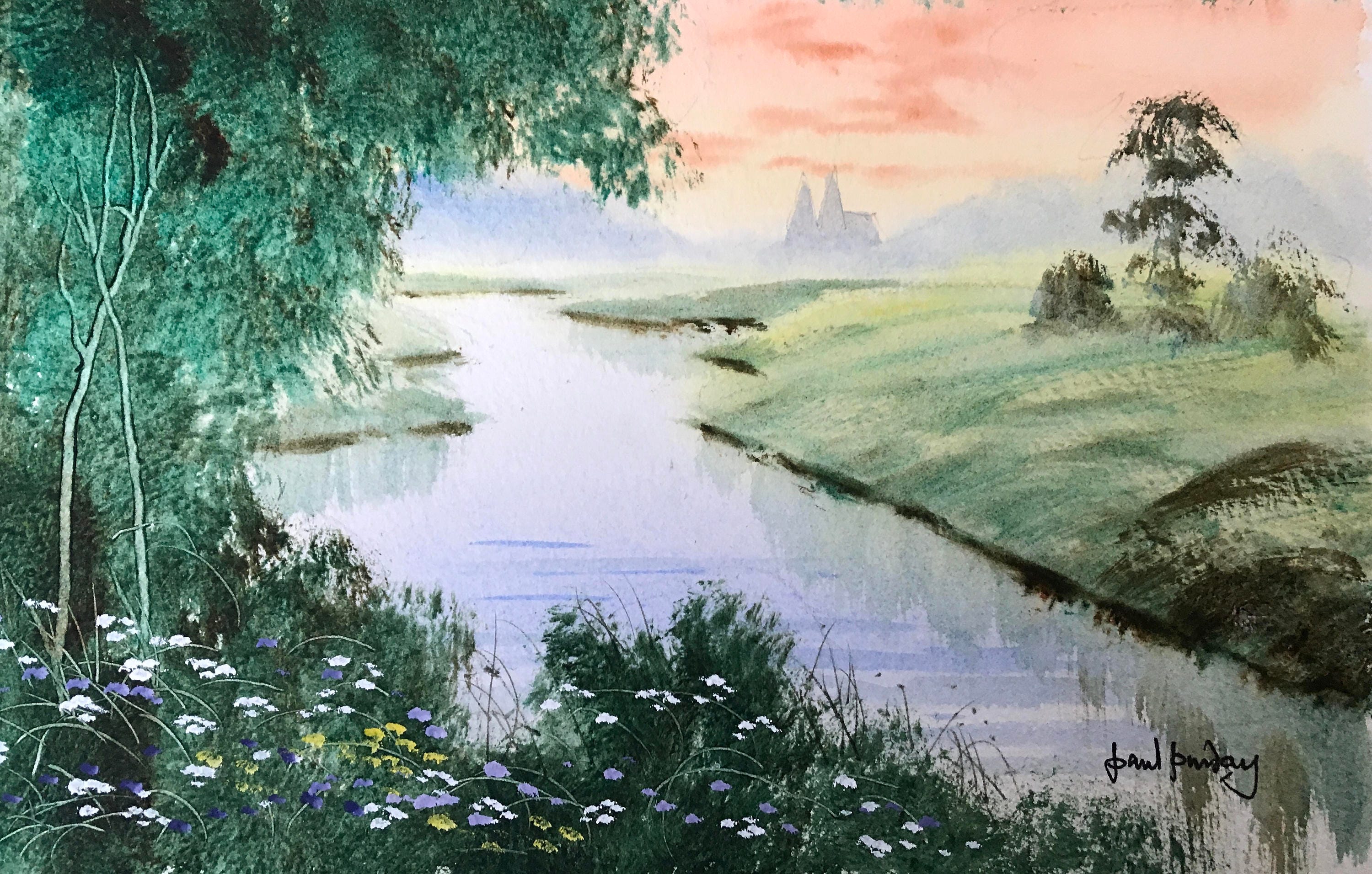 風景画 油彩画 森の中の川を描いた油絵です 7db3df92b90da85724a33a7e7dcc4c