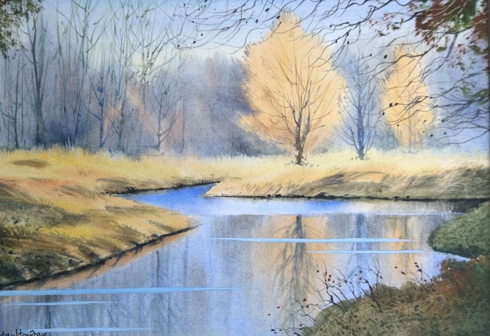 Landschaft Aquarell Aquarell-Malerei Fluss Bilder - Etsy.de