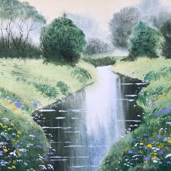 Summer river, rivers, river paintings, river landscape, rural landscape, countryside, summer flowers, landscape watercolour, wet in wet.