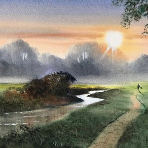 ケント川、水彩画の風景、ケント、オーストハウス、田園風景