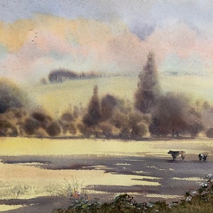Country Mist, landscape paintings, watercolour painting, landscape scenery, summer landscape, pastoral landscape, English fields, wet in wet