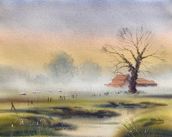 Morning Mist, misty, misty paintings, misty landscape, river landscape, waterscapes, water paintings, peaceful paintings, country paintings