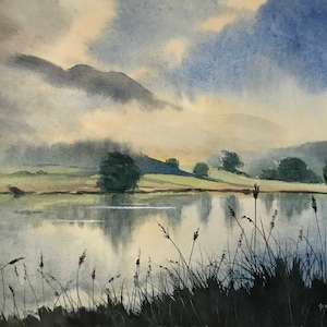 Mountain mystery, mountain paintings, mountain range, misty mountains, waterscapes, lake district, lake paintings, misty landscape, misty.