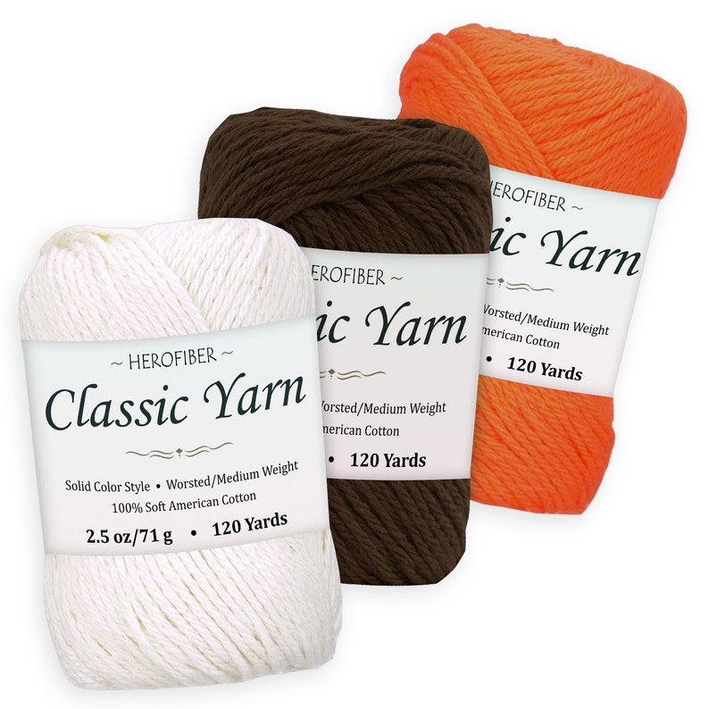 WorstedMedium Weight | Coconut White Assortment for Knitting 3 Solid Colors 2.5 oz Each Crochet, Orange Brown Cotton Yarn