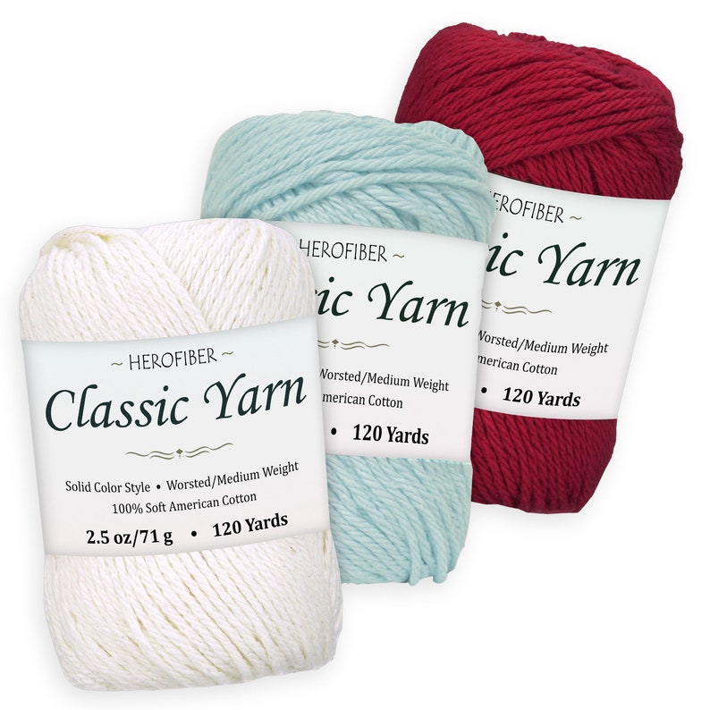 Eggshell Blue Assortment for | Coconut White WorstedMedium Weight Bordeaux Red Cotton Yarn 2.5 oz Each 3 Solid Colors