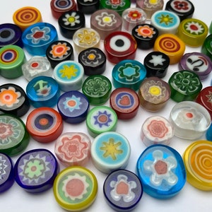 Colourful mix of handmade millefiori glass beads (undrilled) for mosaics and other crafts (40 gr.)