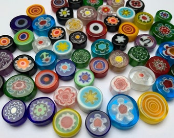 Colourful mix of handmade millefiori glass beads (undrilled) for mosaics and other crafts (40 gr.)