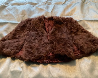 Vintage Brown Fur  Stole with ruched strap