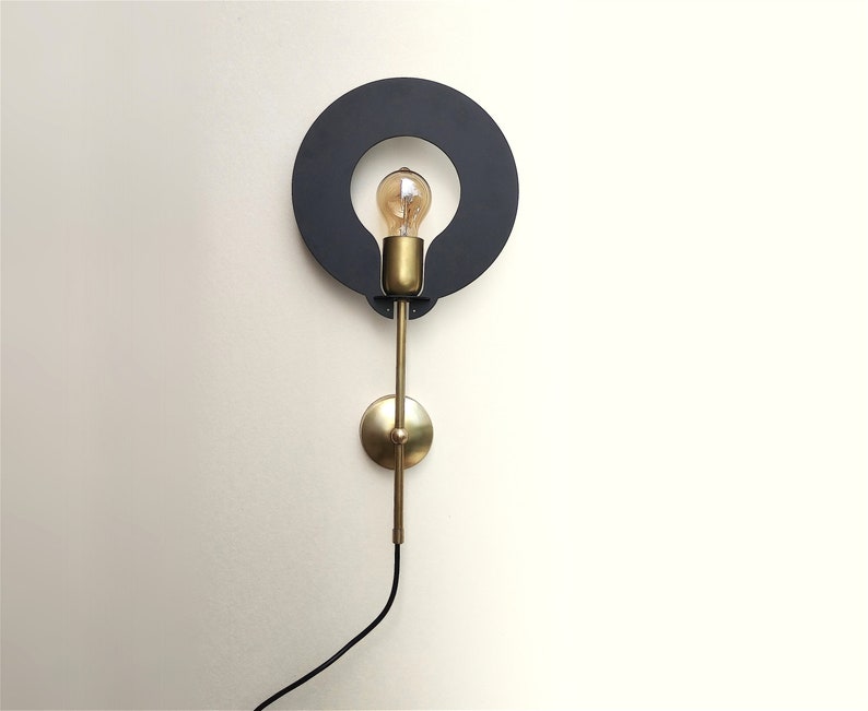 Black Metal and Brass Wall Spring Dedication new work Light Lamp Modern Sconce