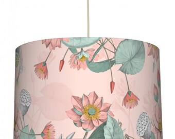 Lampe suspendue Abat-jour en tissu « nénuphars » Apricot 30 x 20 cm - Plafonnier / Lampe de plafond