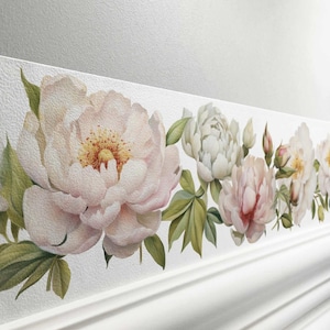 Bordo carta da parati autoadesivo “Peonie” rosa-bianco 450 x 11,5 cm