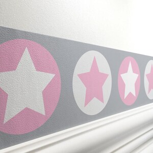 Bordo autoadesivo per camerette "Stelle" grigio/rosa 450 x 11,5 cm