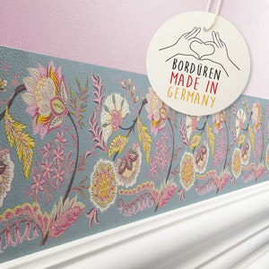 Bordo autoadesivo "Fine Flowers" grigio/rosa/giallo 450 x 11,5 cm