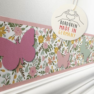 Bordo autoadesivo “Fiori e farfalle” rosa/verde/arancione 450 x 11,5 cm