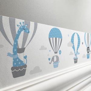Bordo autoadesivo per camerette "Mongolfiere" Blu/Grigio 450 x 11,5 cm