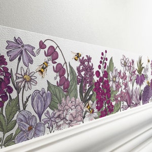 Borda de papel de parede autoadesivo “Flores” rosa / verde 450 x 11,5 cm