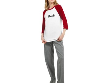 Shush! Quiet Down Unisex 3/4 sleeve Raglan T-Shirt Mens Womens Adult Contrast Sleeves