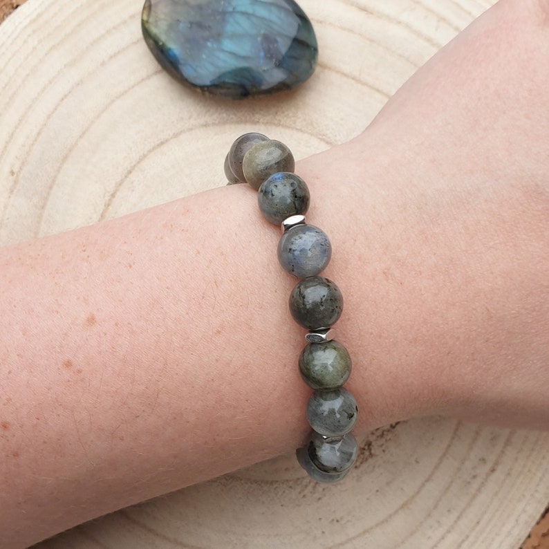 coppersilver spacers Labradorite stretch mala bracelet chunky 10mm beads yoga meditation bracelet