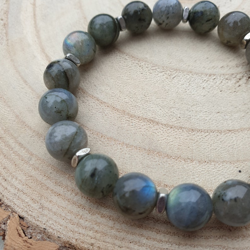 coppersilver spacers Labradorite stretch mala bracelet chunky 10mm beads yoga meditation bracelet