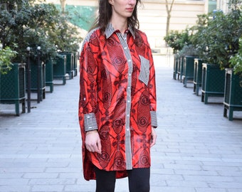 Robe chemise oversized à motif wax