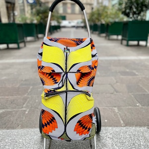 Chariot de course 3 couture, shopping trolley, wax prints Jaune