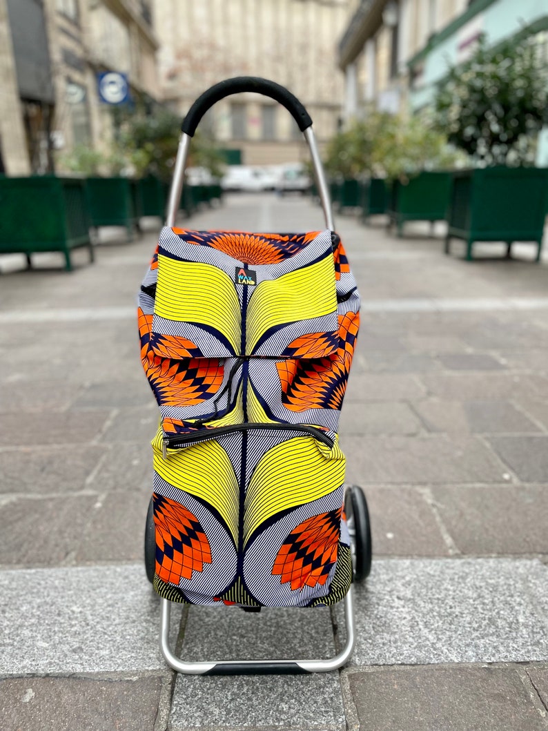Chariot de course 3 couture, shopping trolley, wax prints Jaune