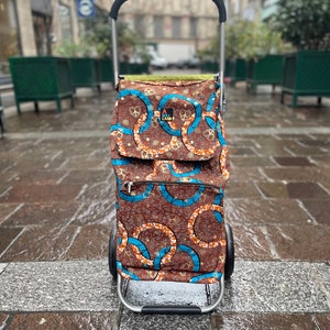 Chariot de course 3 couture, shopping trolley, wax prints Orange