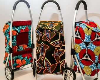 Chariot de course 3 couture, shopping trolley, wax prints