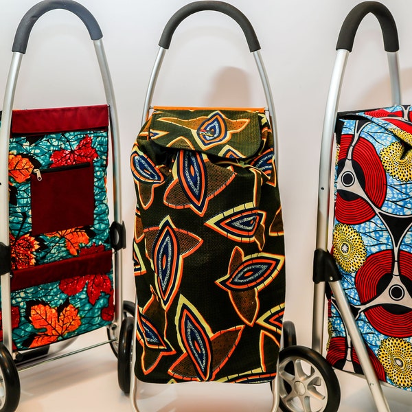 3 couture shopping trolley, shopping trolley, wax prints