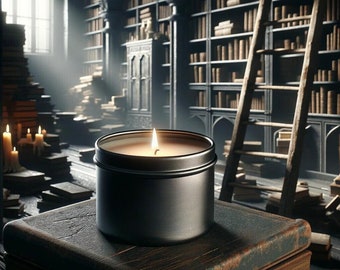 haunted library  -  8oz candle travel tin / soy vegan friendly  / horror & macabre / gothic halloween spooky eerie ghost witch witchcraft /