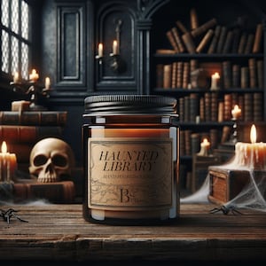haunted library  -  9oz candle / soy vegan friendly  / horror & macabre / gothic goth halloween spooky eerie ghost witch witchy witchcraft /