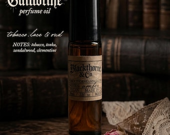 Guillotine eau de parfum | tobacco, lace, & oud | 30ml or 5ml mini | vegan gothic fragrance