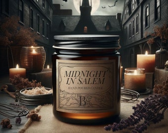 midnight in salem  -  9oz candle / soy vegan friendly  / horror & macabre / gothic goth spooky halloween witch witchy witchcraft /