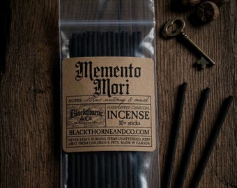 Incienso Memento Mori / Cítricos, nuez moscada y almizcle de cachemira / Más de 10 varitas de carbón vegetal sumergidas a mano / Incienso ritual gótico vegano