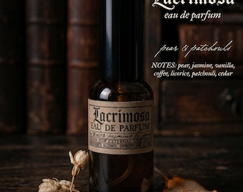 Lacrimosa eau de parfum | jasmine, pear & patchouli | 30ml or 5ml mini | vegan gothic fragrance