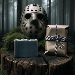 his name was jason soap bar - friday the 13th blend / artisanal vegan soap / horror & macabre / gothic goth halloween scary movie / slasher