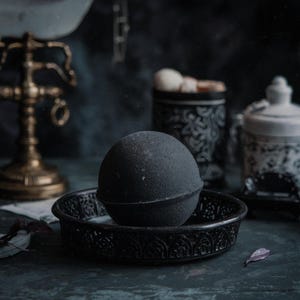 black bath bomb | 5oz round or 7oz jumbo | dyes bathwater black | vegan gothic bath treat