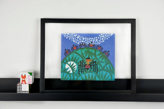 Floating Framed Vintage Children's Book Illustrations from "Anansi the Spider"