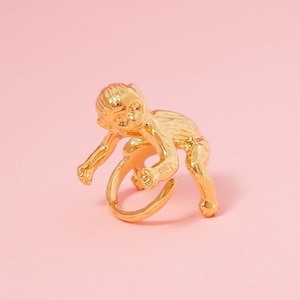 Monkey Cuddle Gold Pinky Ring