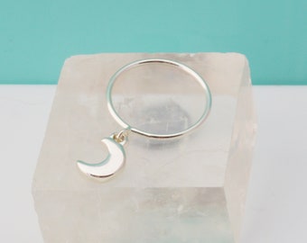Moon Charm Ring Silver