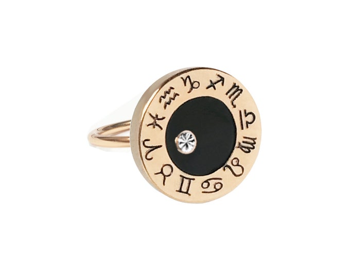 Zodiac Birthstone Disc Rings Gold and Black