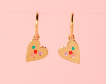 Happy Sad Heart Hoop Earrings