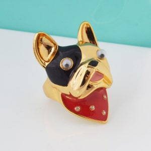 French Bulldog Ring Googly Eyes Gold