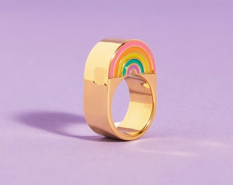 Rainbow Chunky Double Sided Gold Ring