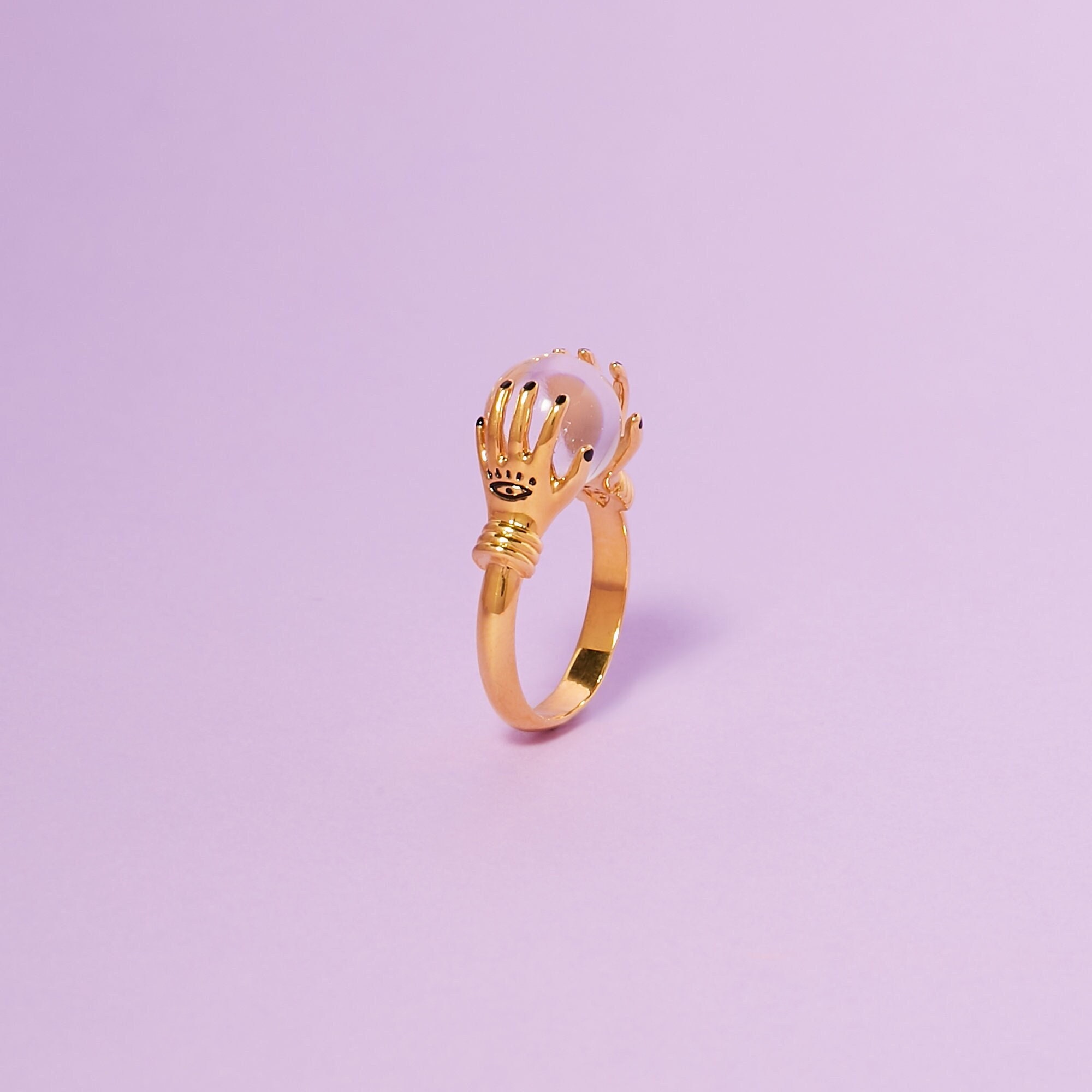 Crystal Ball Hand Eye Infinity Gold Ring