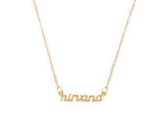 Nirvana Word Necklace Gold or Lilac Iridescent