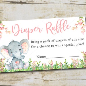 Elefant Baby Shower Windel Tombola Karte Einsatz, rosa Elefant Windel Einsatz, Mädchen Elefant Verlosung, SOFORTIGER DOWNLOAD P292