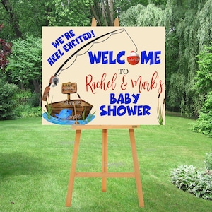 Angeln Baby Shower Willkommensschild, REEL Excited personalisiertes Oh Boy Fisch Baby Shower Schild, Willkommen Poster, YOU Print PDF Datei, druckbare P7