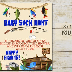 Fishing Baby Shower Game, Baby Sock Hunt, Little fisherman baby shower Fishing Sign, Reel Excited Game Sign, INSTANT DOWNLOAD P7