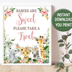 Safari Baby Shower Favor Sign, Girl Jungle Greenery Treats Table Sign, Jungle Baby Shower Table Sign YOU Print INSTANT DOWNLOAD P156